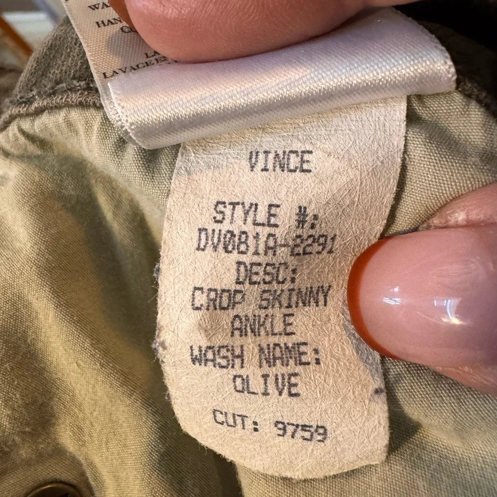 Vince Faded Olive Green Cropped Skinny Jeans